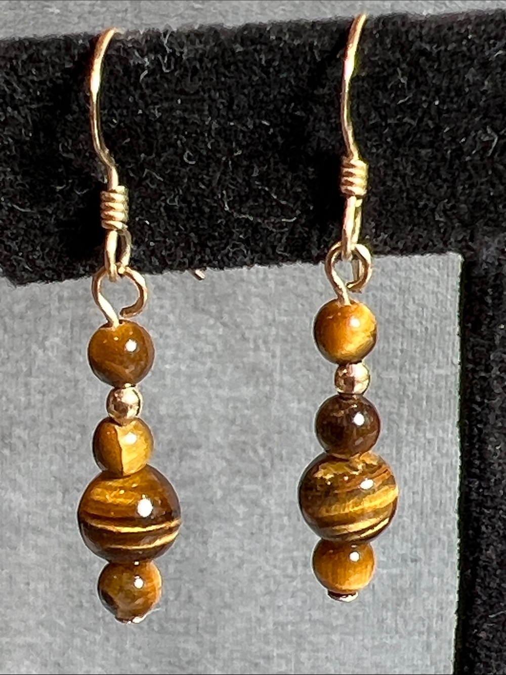 Tiger’s Eye gemstone dangle earrings, gold filled earwires and findings